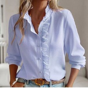 Blue long sleeve print shirt